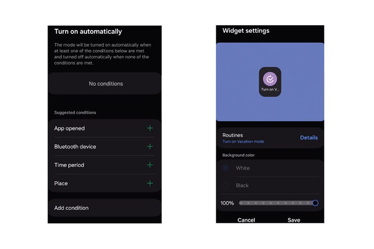 Screenshots from an Android device walk users through enabling settings to create custom modes, making it simple to disconnect from work and focus on personal priorities.