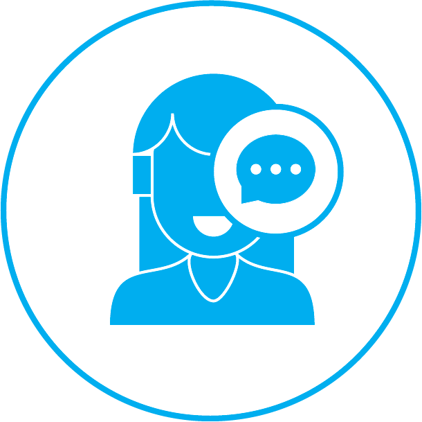 An icon depicting an IT consultant with a messaging symbol, representing targeted discussions that provide insights into business priorities and challenges.