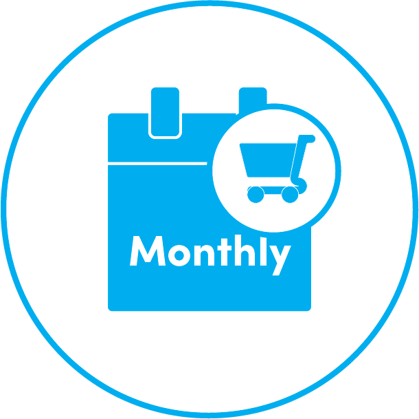 An icon depicting a calendar with a shopping cart symbol, representing options for monthly subscription plans for CSP Licensing.