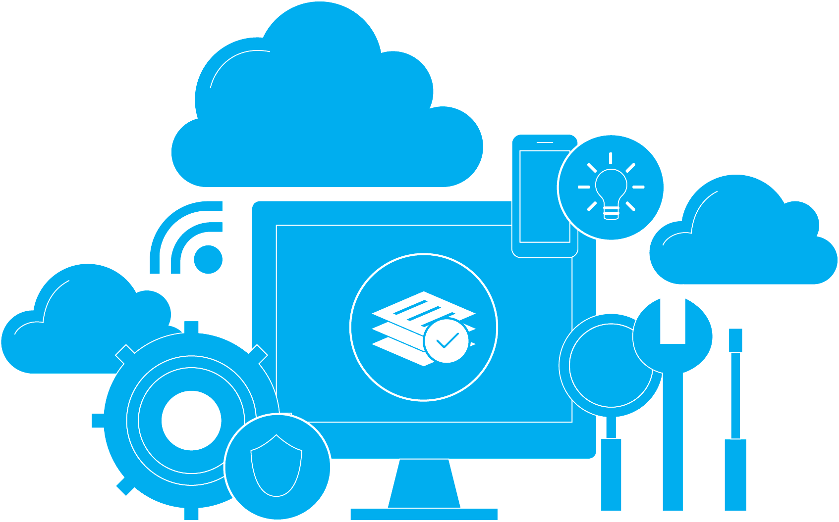 An icon of an application featuring a check mark illustrating how Microsoft Entra Workload ID provides organizations with secure access to cloud data for your organization.